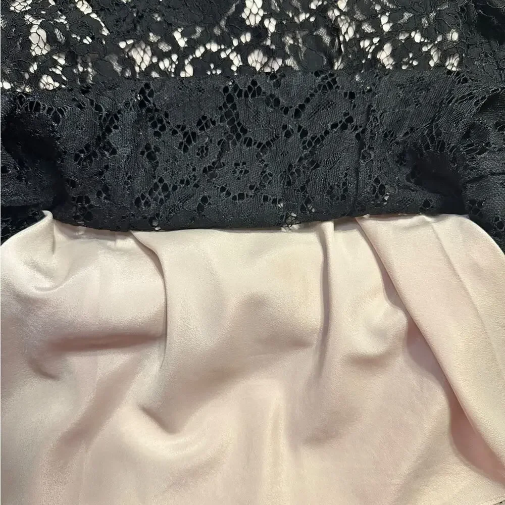 J. Crew Long Sleeve Black Lace Blouse Beige Camisole Size 0